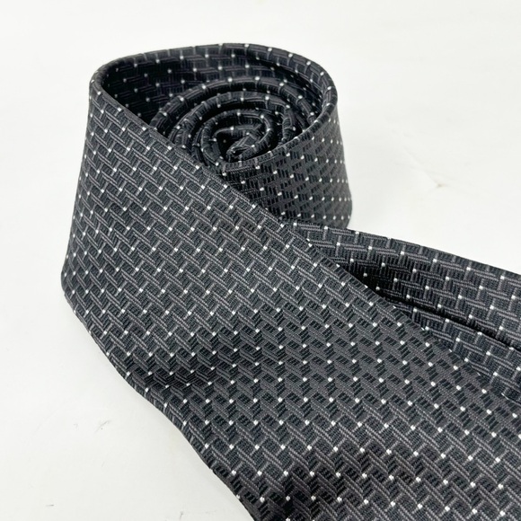 Dark Charcoal Gray Men’s Geometric Bird’s Eye Print Easy Care Polyester Tie 60” - Picture 4 of 5